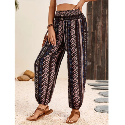 Ladies Wide-Leg Pants | High Waist & Boho Print